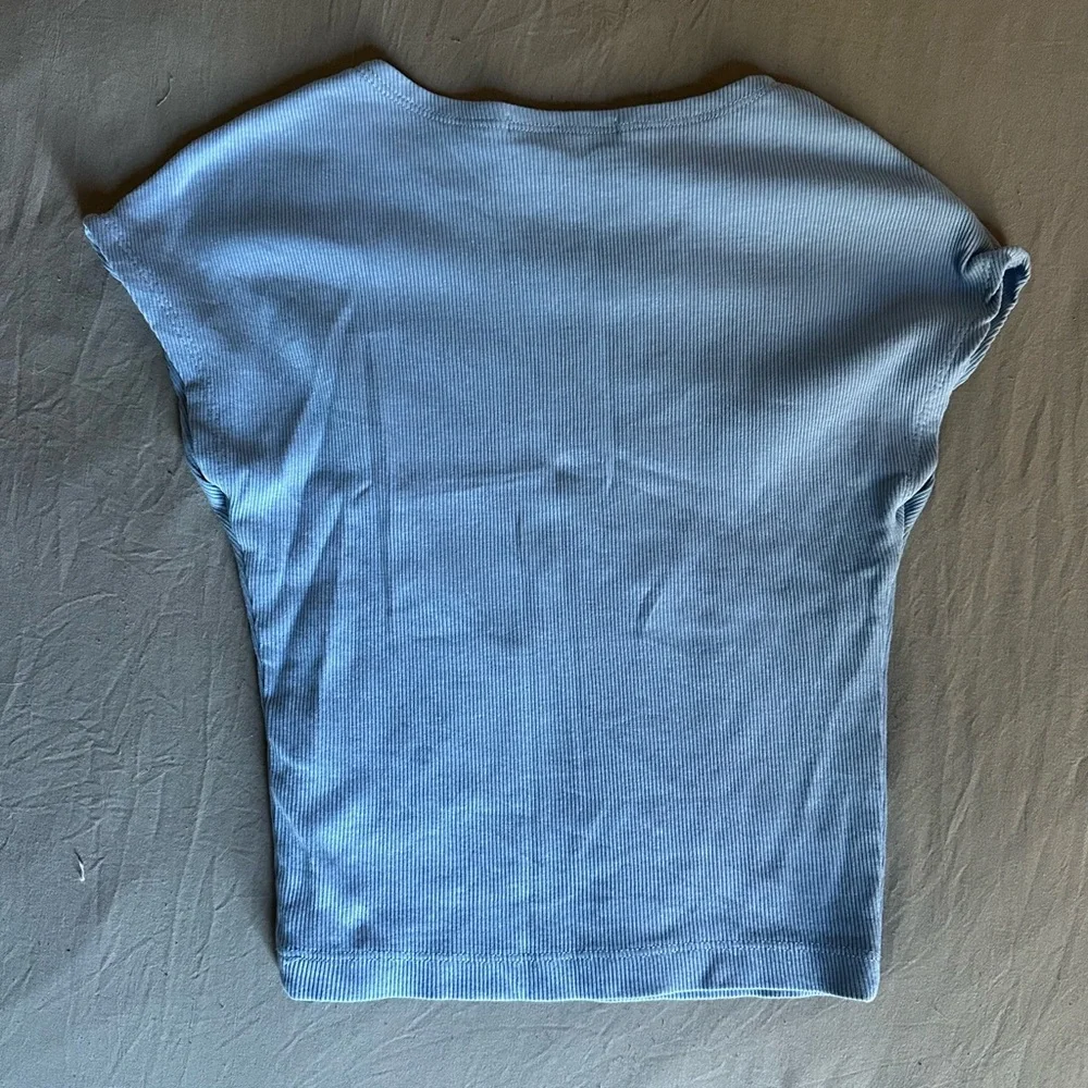 stradivarius Light Blue Ribbed Cap-Sleeve Tee - Picture 2 of 2